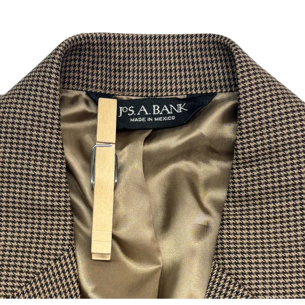 Jos A Bank 40R Black Tan Houndstooth Blazer Jacket Sport Suit Coat Wool Classic